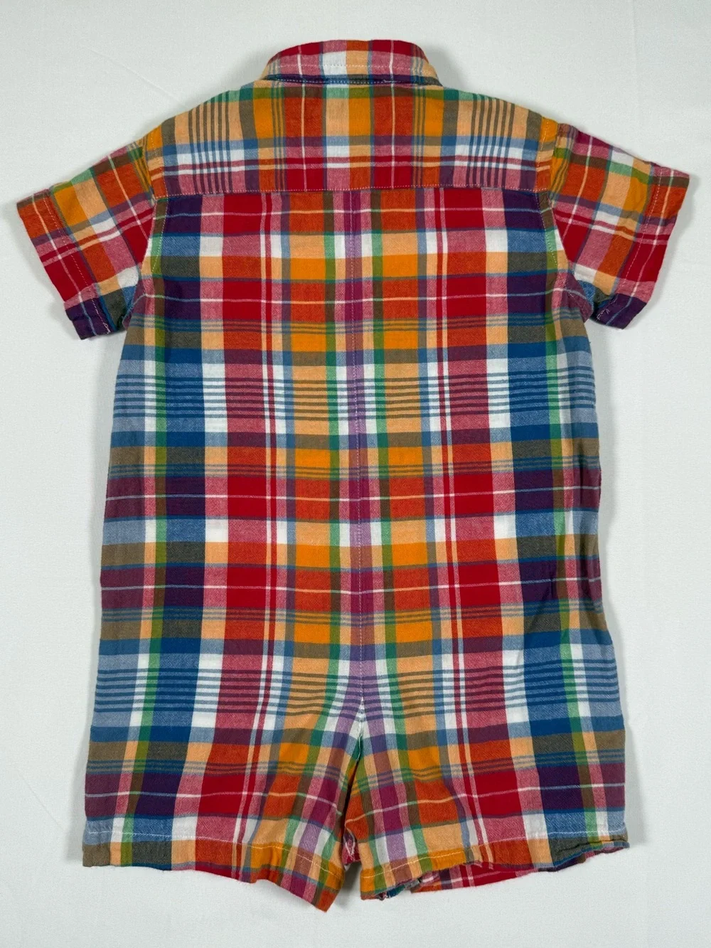 RALPH LAUREN Baby Boys Madras Plaid Shortall Romper 18M Preppy Classic Retro